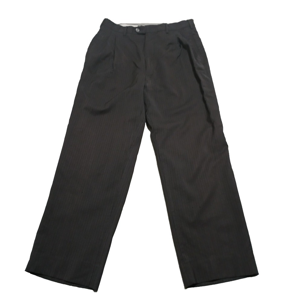 REDA Super 100s Wool Dress‎ Black Striped Pants Mens 36 Pleated Made in ITALY